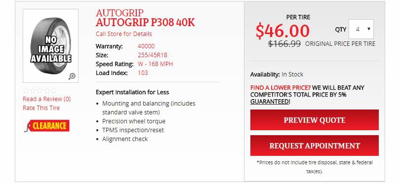 autogrip p308 255 45R18 tires clearance sale